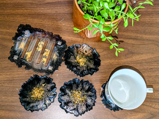 Black and Gold Geode Coasters