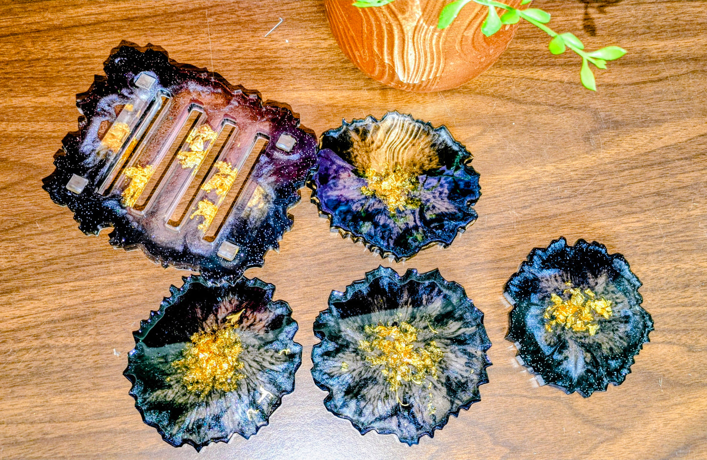Black and Gold Geode Coasters