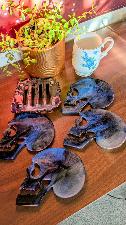 Skull Coaster Epoxy Resin With Holder