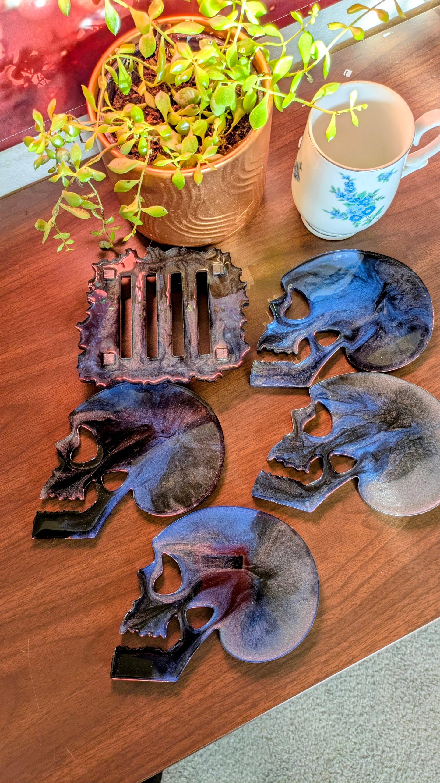 Skull Coaster Epoxy Resin With Holder