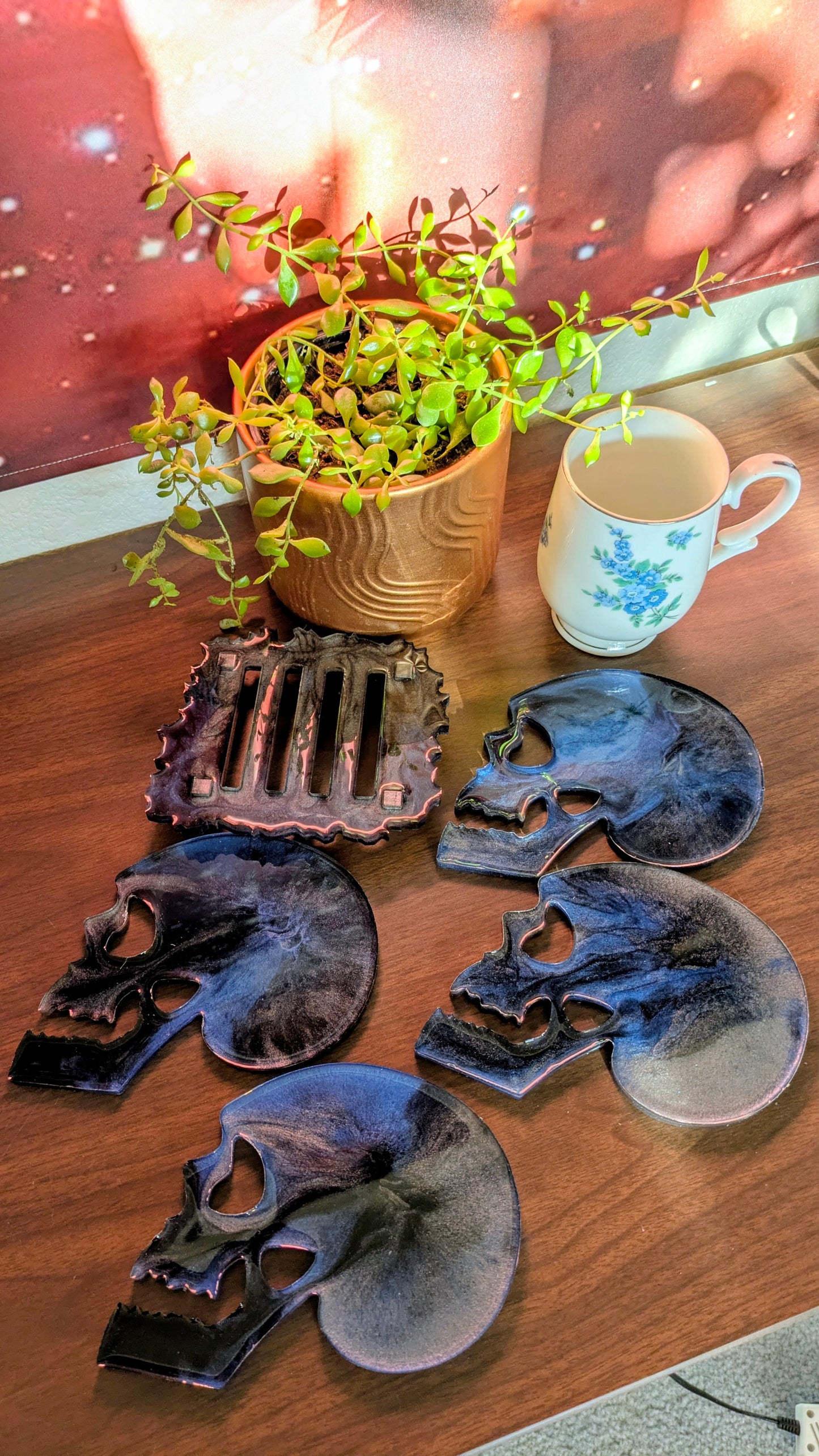 Skull Coaster Epoxy Resin With Holder